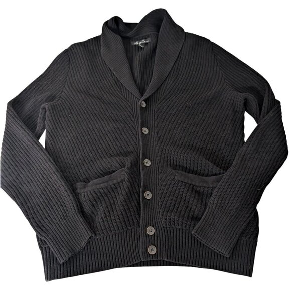 Kenneth Cole Ribbed Cardigan Mens Size Large Black 100% Cotton V Neck Sweater - Picture 1 of 11
